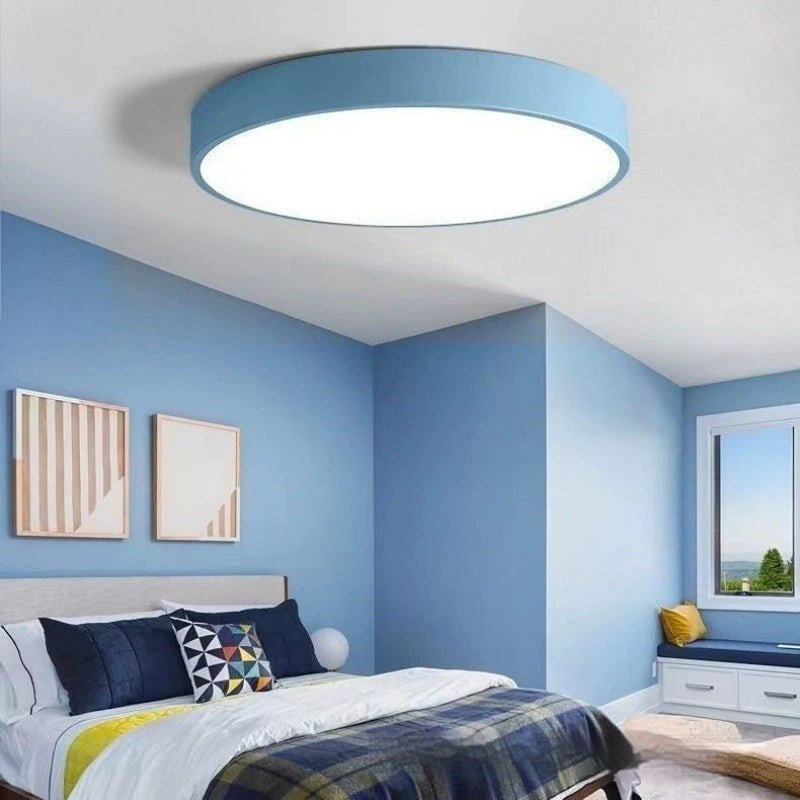 Maintained House Macaron Flush Mount LED Ceiling Light - Blue in a blue bedroom