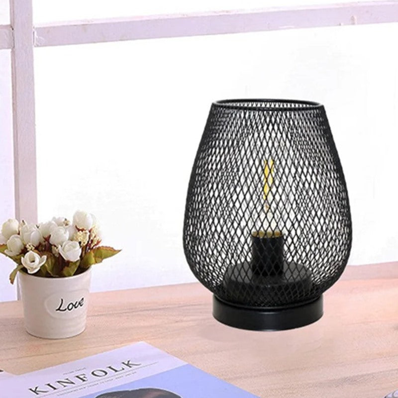 Maintained House Mesh Cage Cordless Table Lamp - Black lamp on a desk
