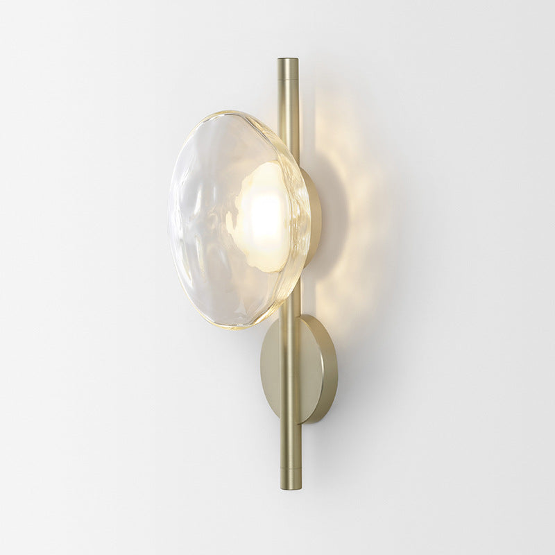 Maintained House Nordic Rippled Glass Wall Sconce - Single Disc on Rod, Clear Glass / Brass