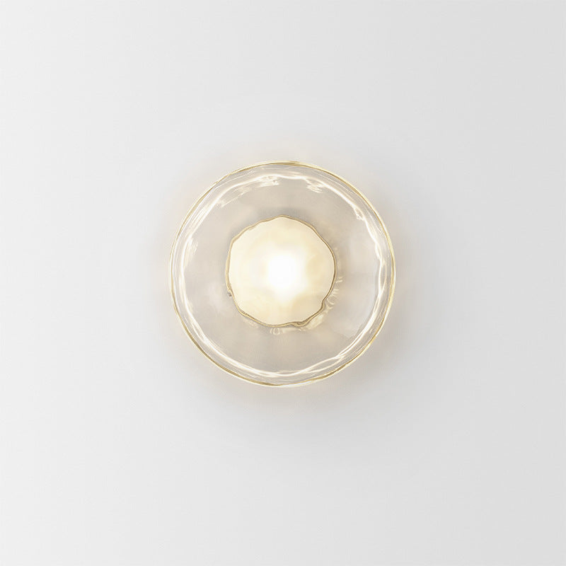 Maintained House Nordic Rippled Glass Wall Sconce - Single Disc, Clear Glass / Brass