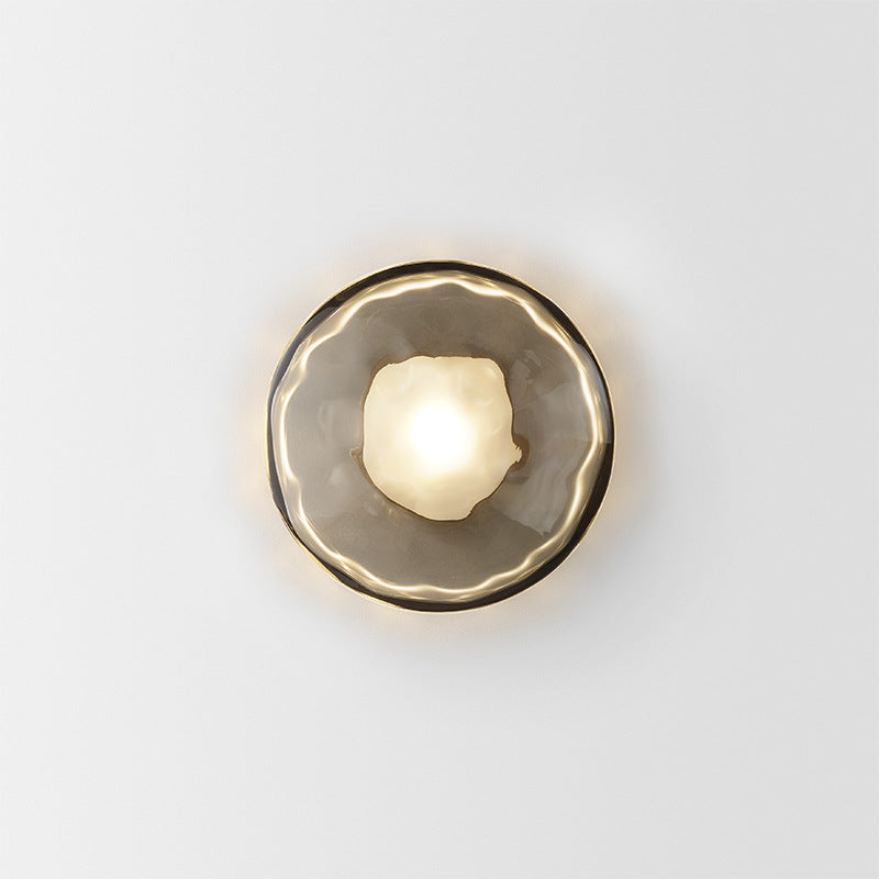 Maintained House Nordic Rippled Glass Wall Sconce - Single Disc, Smoke Gray Glass / Black