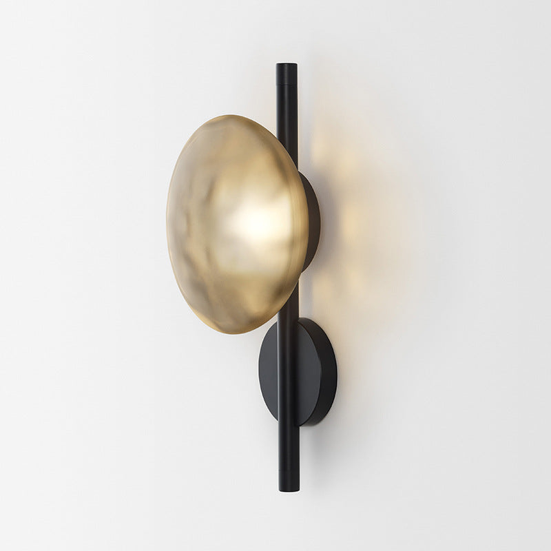 Maintained House Nordic Rippled Glass Wall Sconce - Single Disc on Rod, Matte Amber Glass / Black