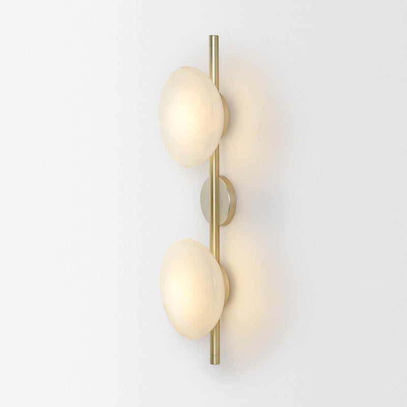 Maintained House Nordic Rippled Glass Wall Sconce - Two Disc on Rod, Frosted White Glass / Brass