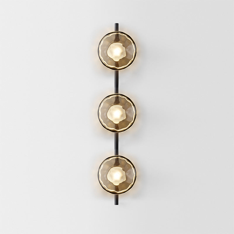 Maintained House Nordic Rippled Glass Wall Sconce - Three Disc on Rod, Smoke Gray Glass / Black