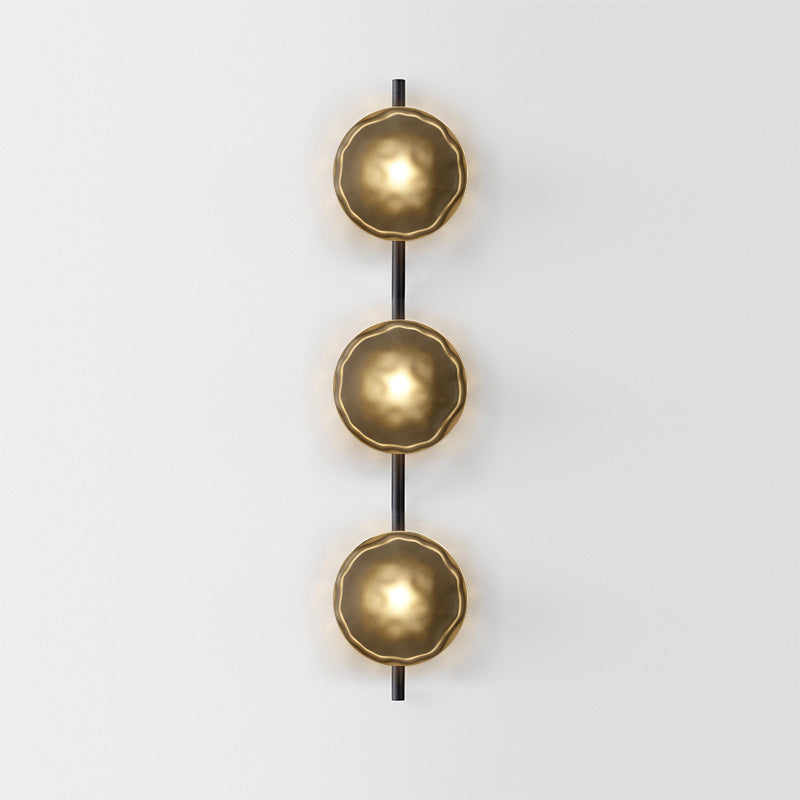 Maintained House Nordic Rippled Glass Wall Sconce - Three Disc on Rod, Matte Amber Glass / Black