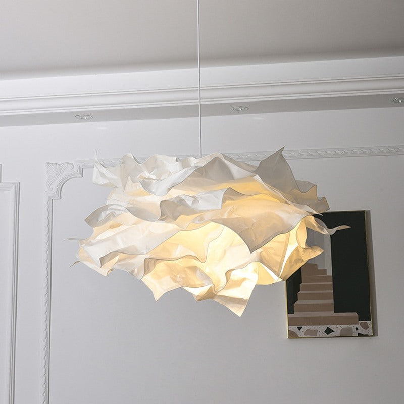 Maintained House Paper Cloud Pendant Light - Against a paneled wall