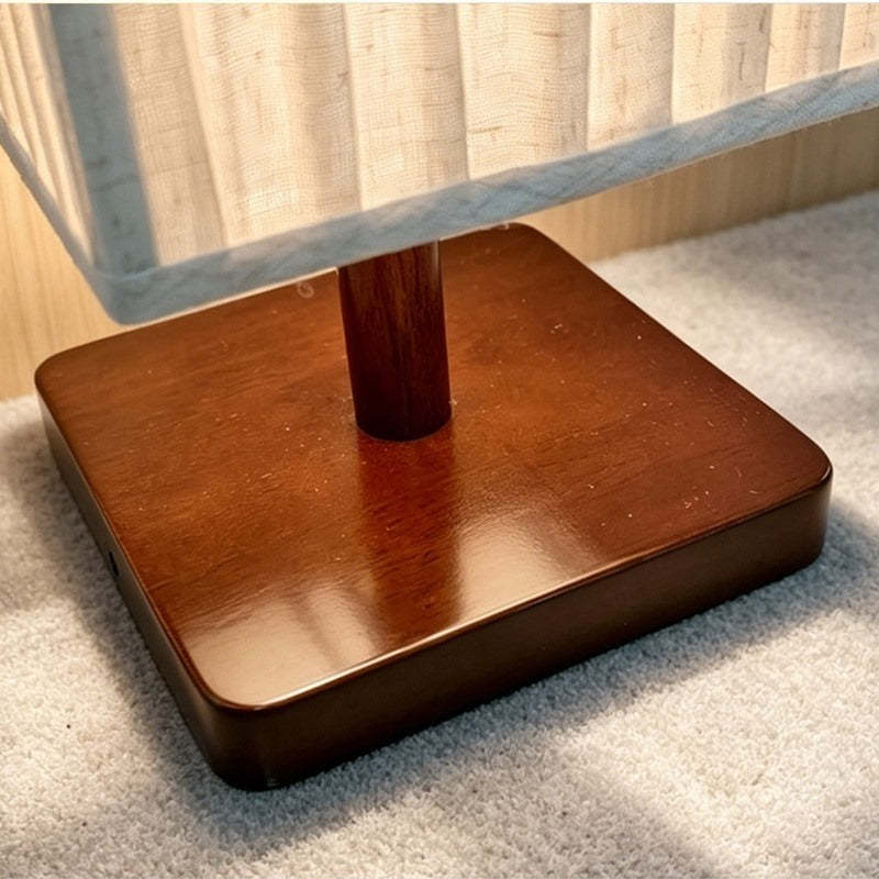 Maintained House Pleated Linen Column Floor Lamp - Walnut-finish square base