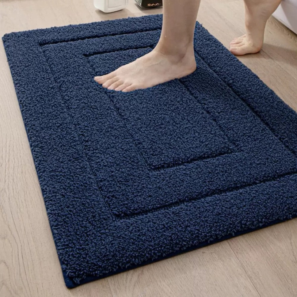 Maintained House Plush Microfiber Bath Mat - Navy, underfoot
