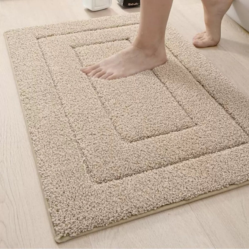 Maintained House Plush Microfiber Bath Mat - Beige, underfoot