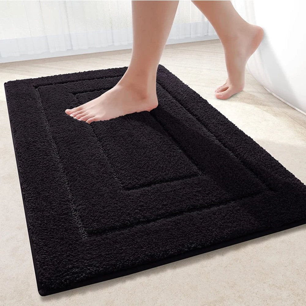 Maintained House Plush Microfiber Bath Mat - Black, underfoot