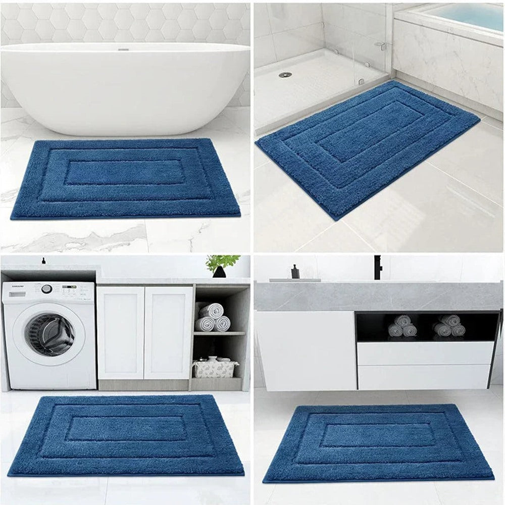 Maintained House Plush Microfiber Bath Mat - In four bathroom settings