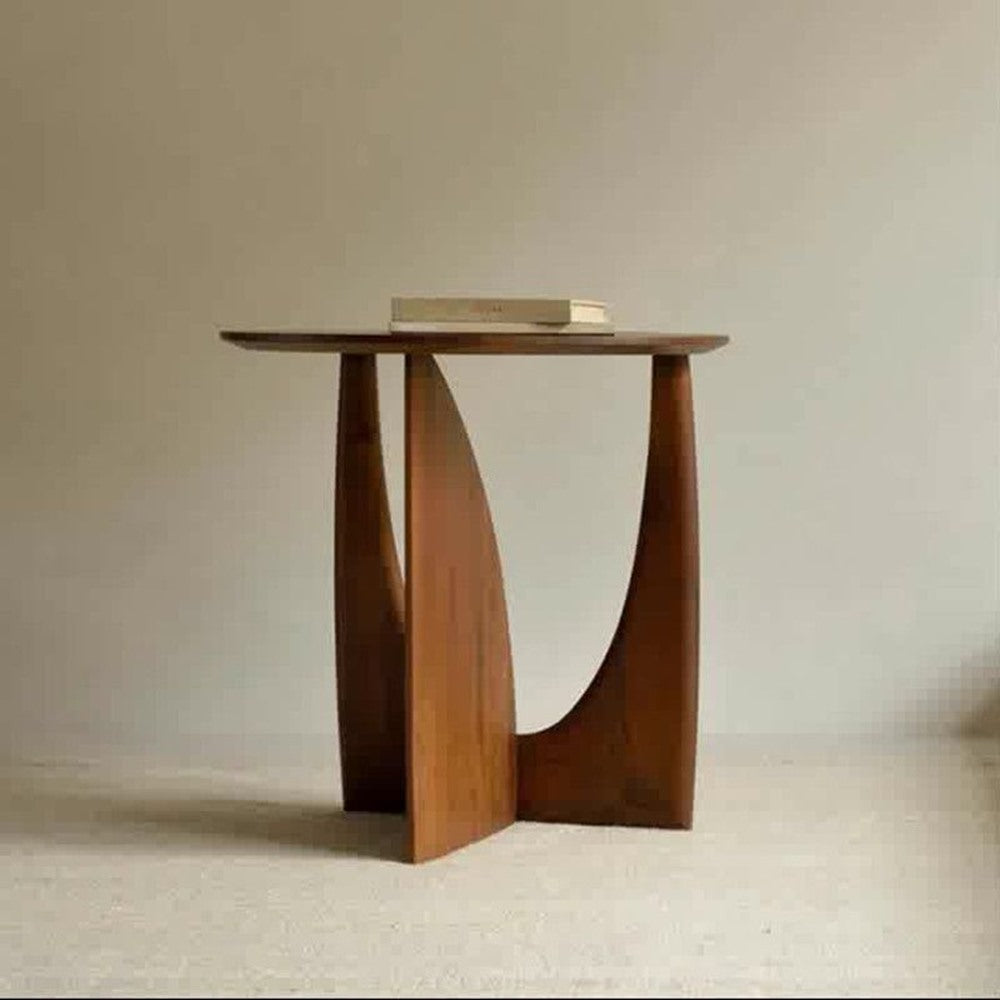 Maintained House Sculpted Round Side Table - Walnut Finish