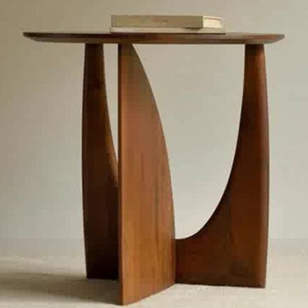 Maintained House Sculpted Round Side Table - Walnut Finish close-up