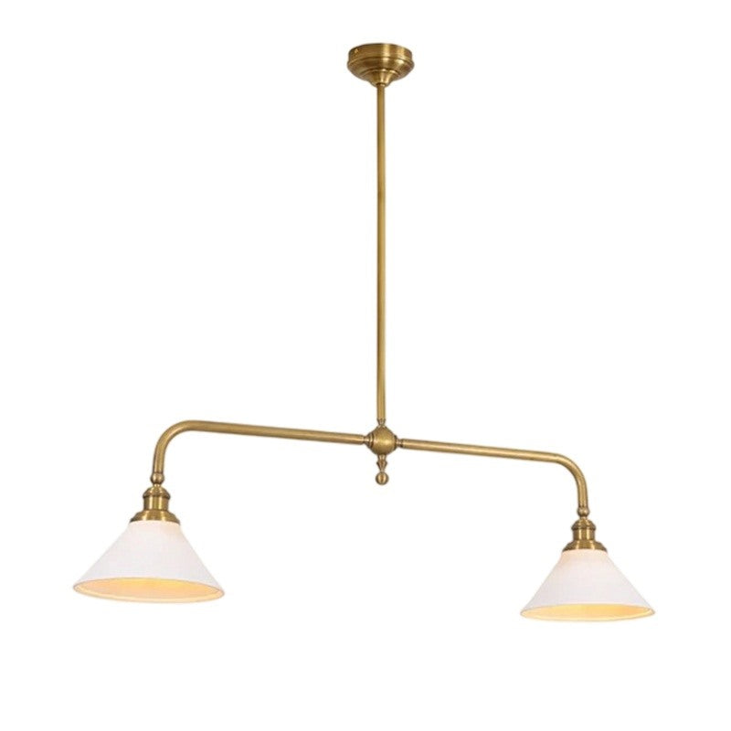 Maintained House Two-Light Island Bar Pendant - Antique brass with white cone shades