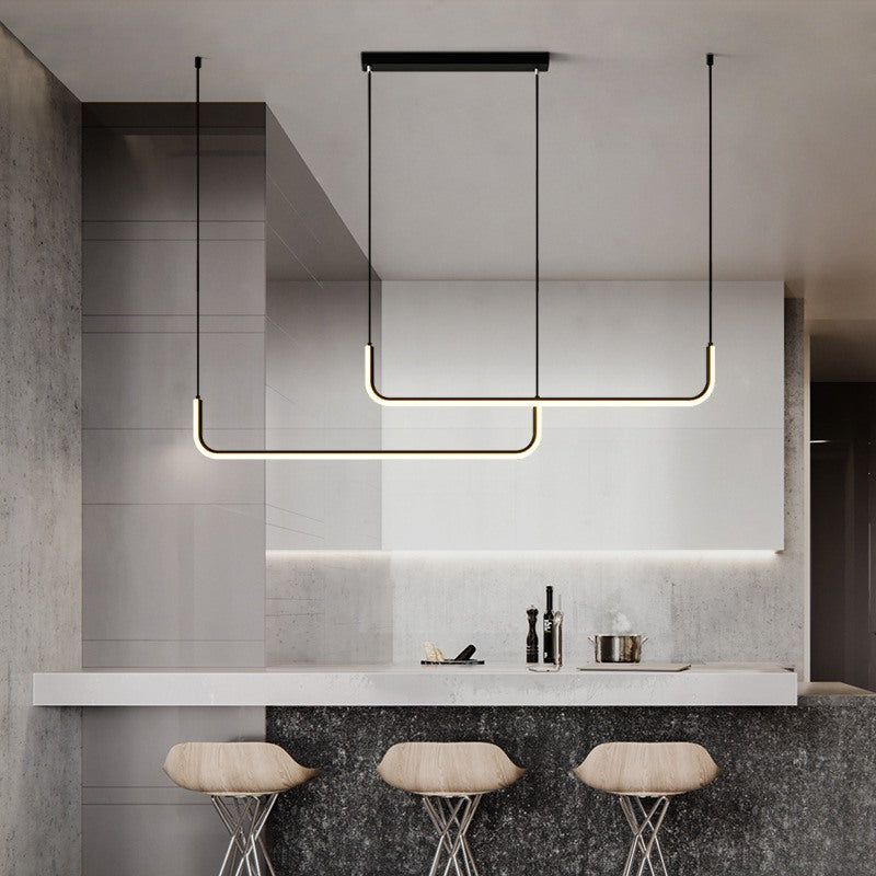 Maintained House U-Line LED Chandelier - Double Bar, Black over a kitchen counter