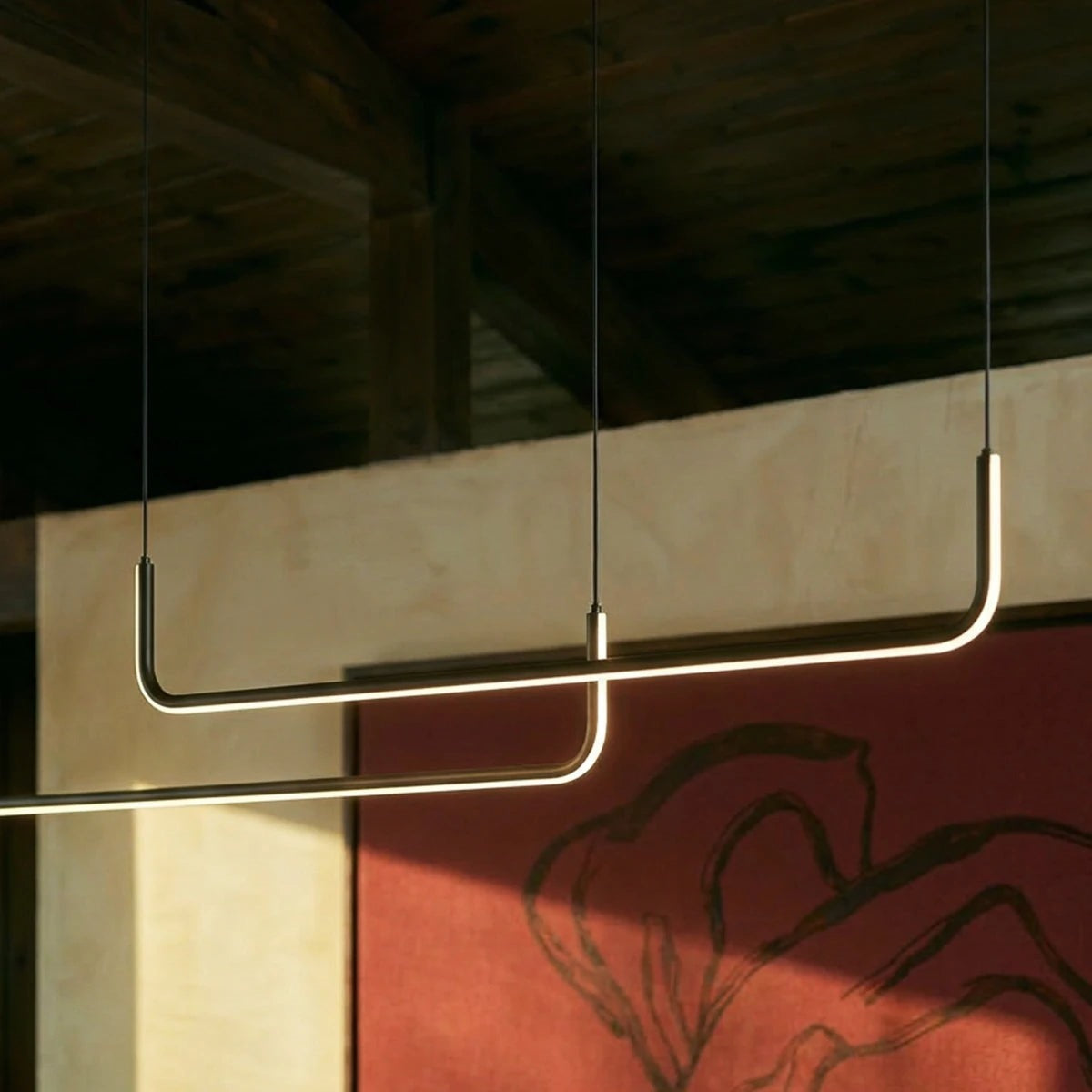 Maintained House U-Line LED Chandelier - Double Bar, Black close-up