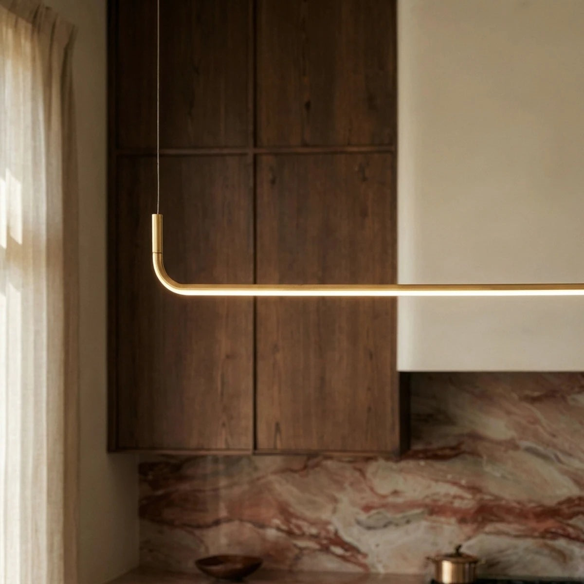 Maintained House U-Line LED Chandelier - Single Bar, Gold close-up