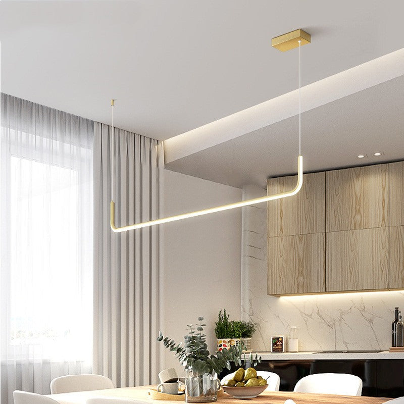 Maintained House U-Line LED Chandelier - Single Bar, Gold in a dining room