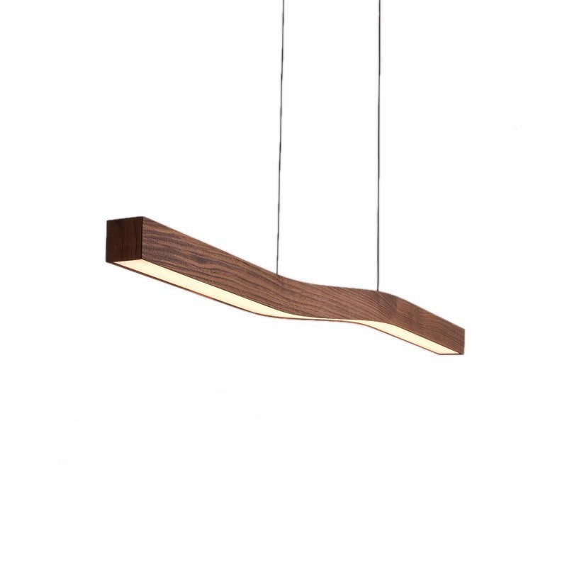 Maintained House Wavy Walnut-Finish Linear Pendant Light - On a white background