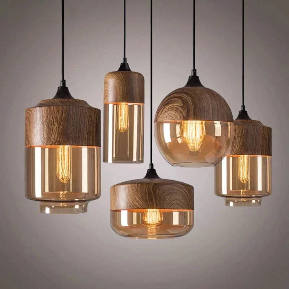 Maintained House Wood Grain Amber Glass Pendant Light - Wood grain pendants in all four shapes