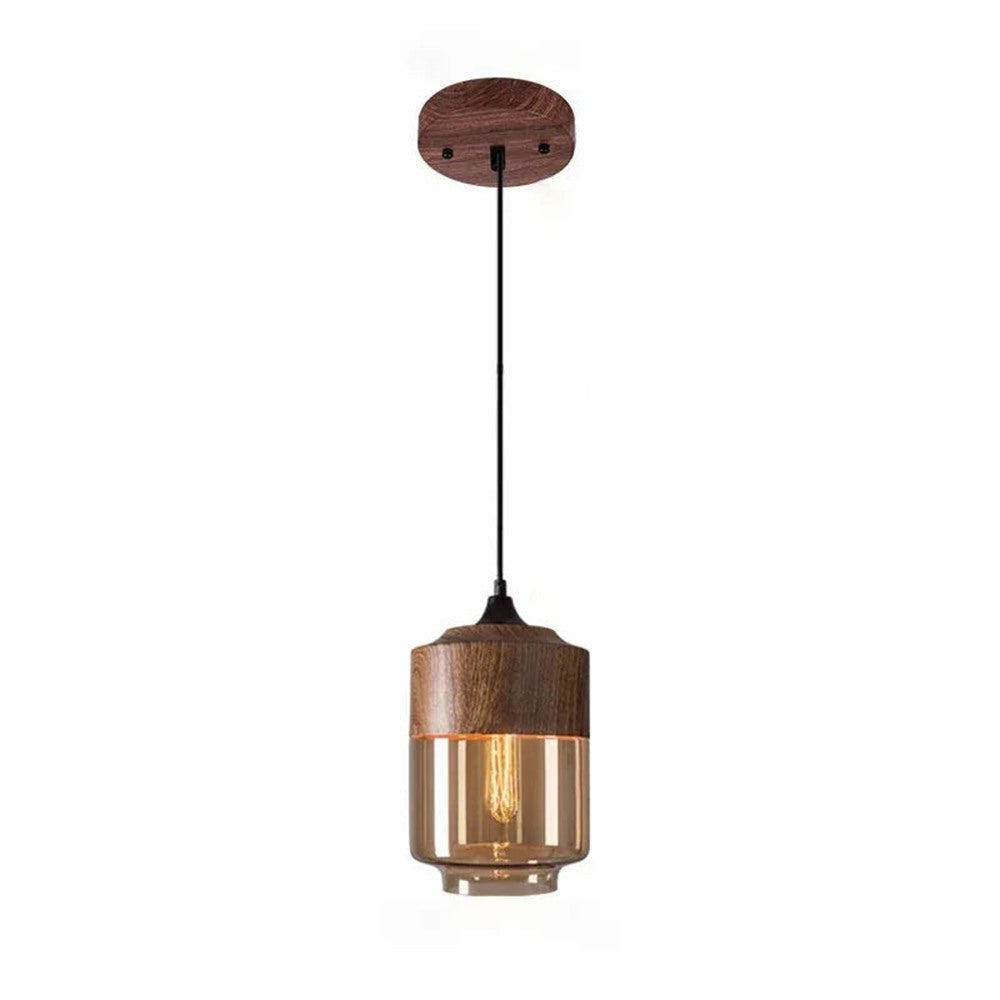 Maintained House Wood Grain Amber Glass Pendant Light - Jar with wood grain top