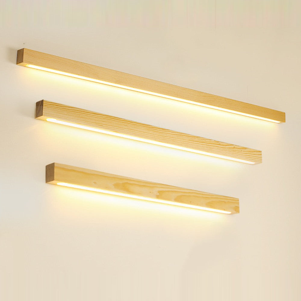 Maintained House Wood Linear LED Wall Light - Three natural bars lit
