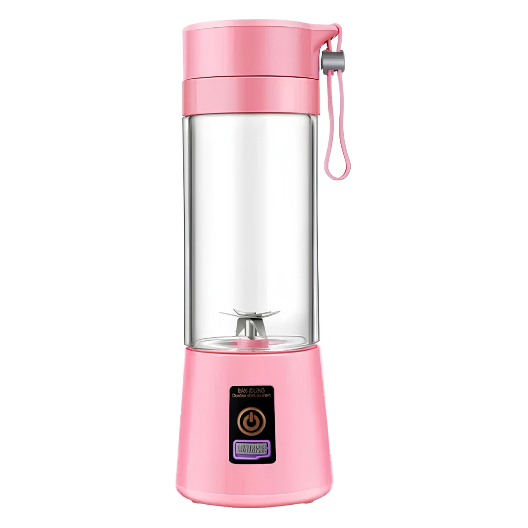 Pink rechargeable fruit extractor with purple display and Double click start