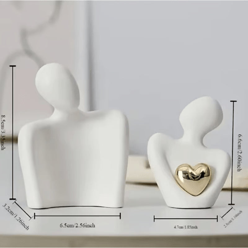White ceramic abstract couple figurine set dimensions and size guide