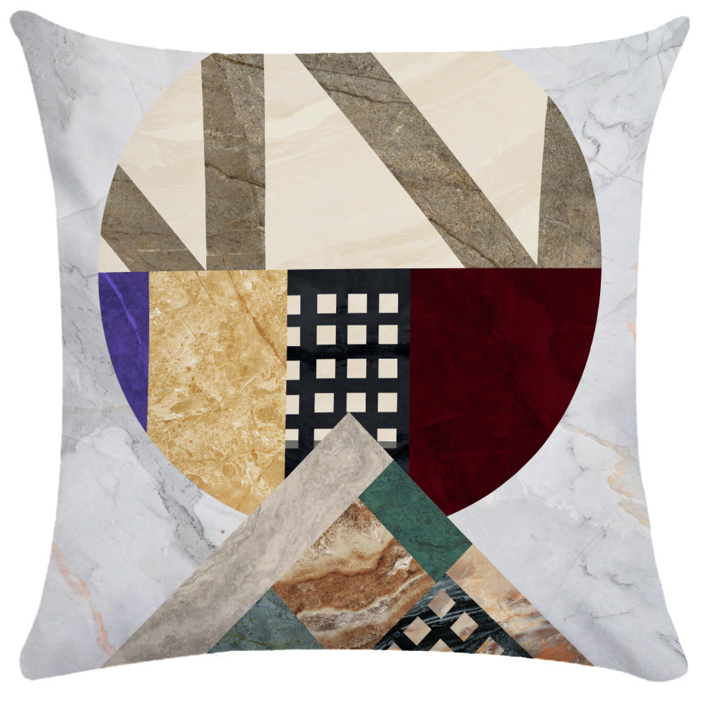 Beige and purple marble pillow cover with multi-texture circle and diamond patterns