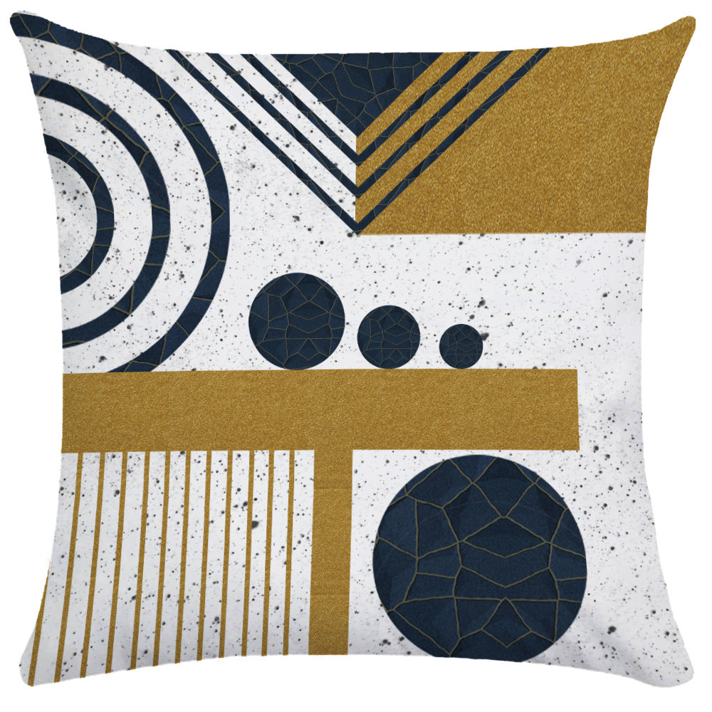 Teal blue and gold metallic geometric Art Deco throw pillow cover with concentric circles