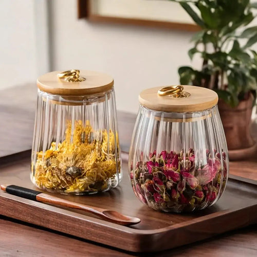 Airtight Tea Canister – Elegant Glass Storage Container with Sealed Wooden Lid