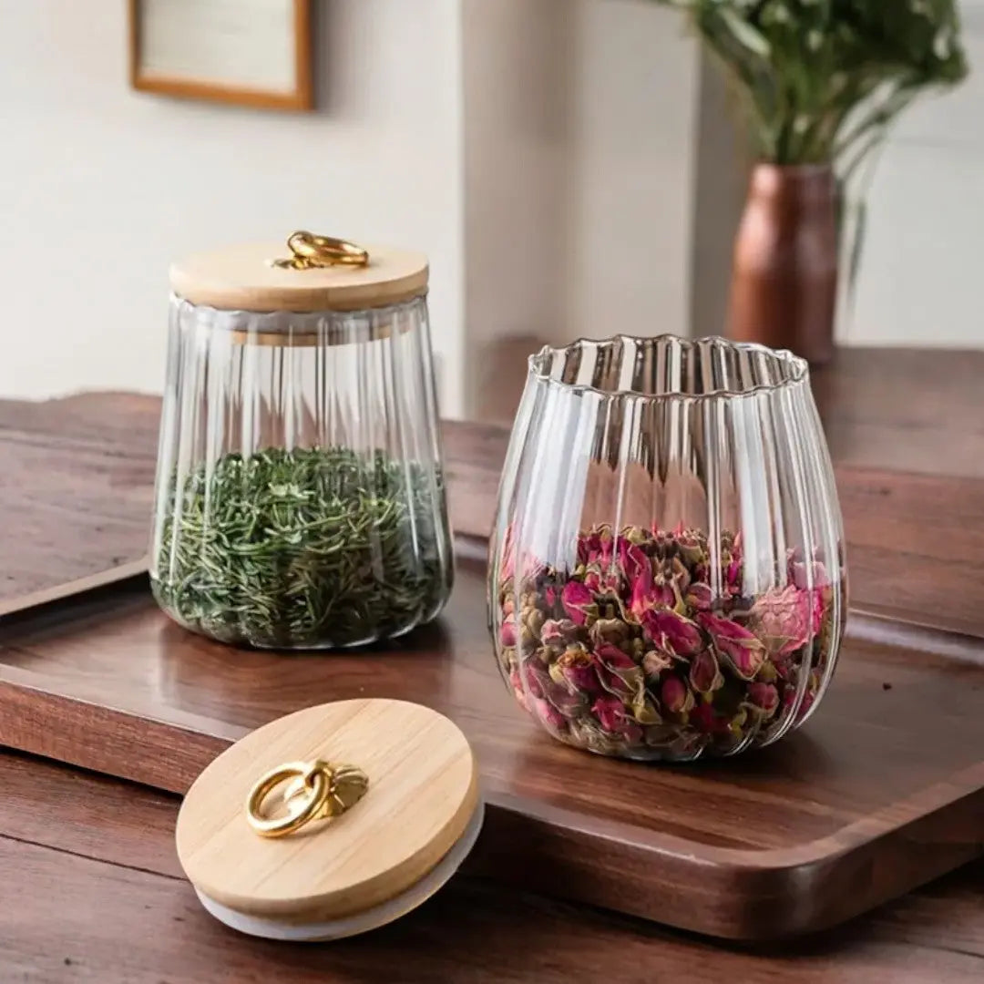 Airtight Tea Canister – Elegant Glass Storage Container with Sealed Wooden Lid 3
