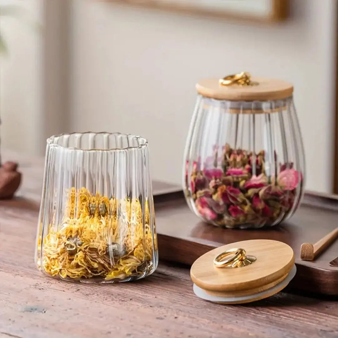 Airtight Tea Canister – Elegant Glass Storage Container with Sealed Wooden Lid 4