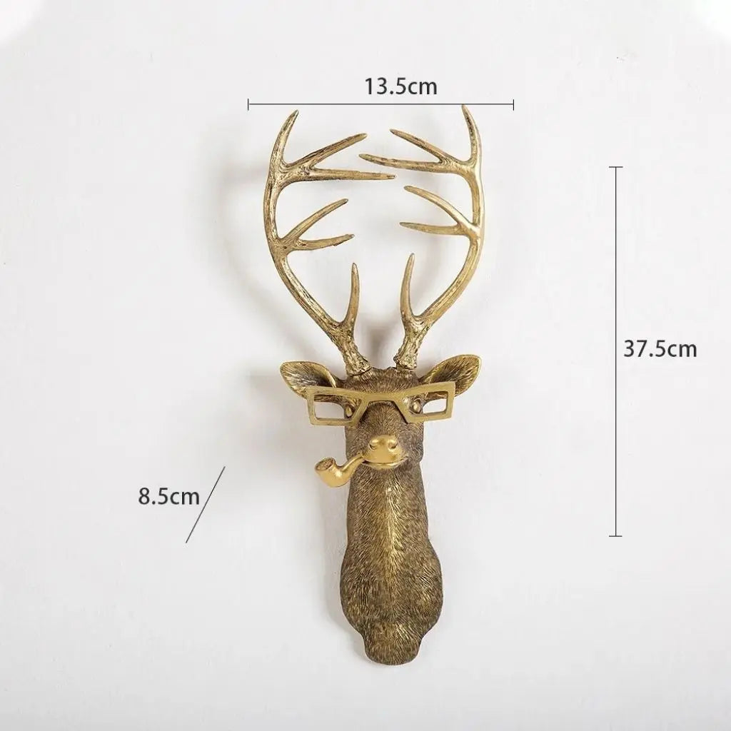 Deer head wall sculpture dimensions showing 13.5cm width and 37.5cm height