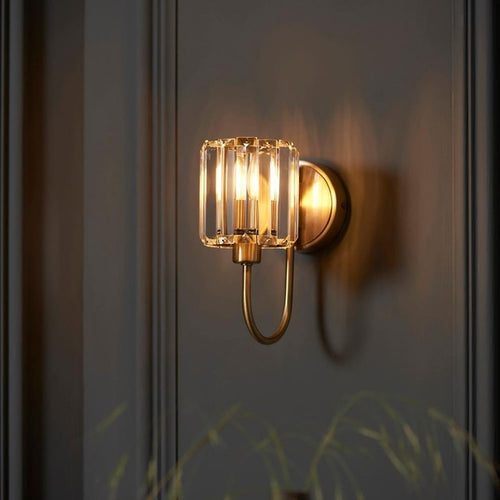 Antique Brass Wall Sconce | Elegant Faceted Glass Shade Design