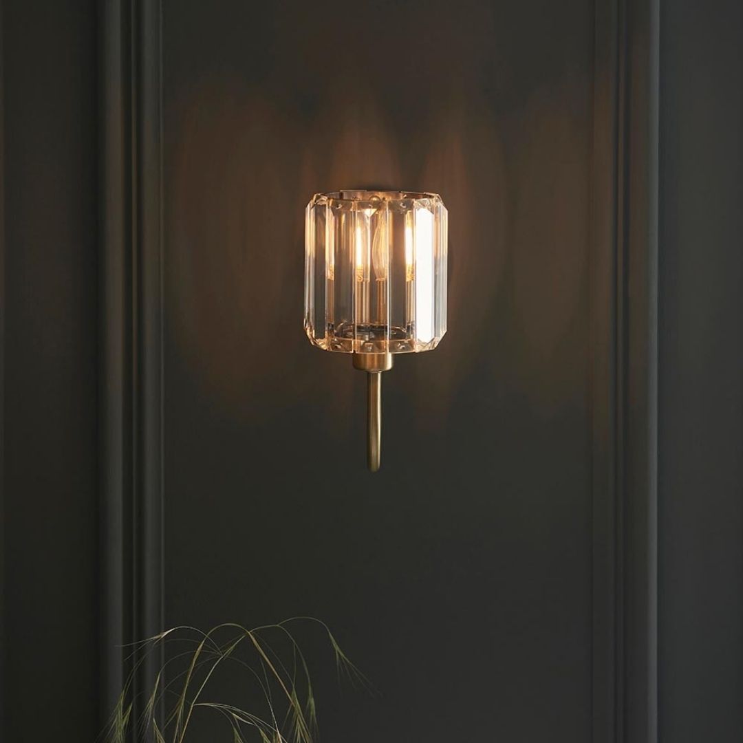 Antique Brass Wall Sconce – Elegant Faceted Glass Shade Design 3