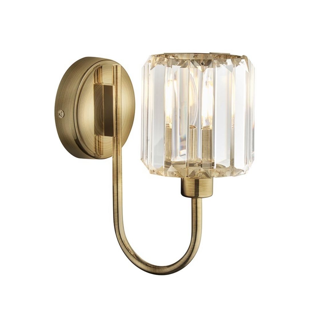 Antique Brass Wall Sconce – Elegant Faceted Glass Shade Design 7