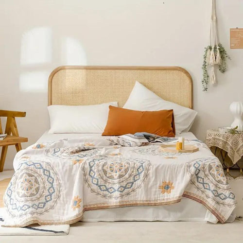 Bohemian Mandala Throw Blanket | Earthy Medallion Pattern Soft Woven Cotton