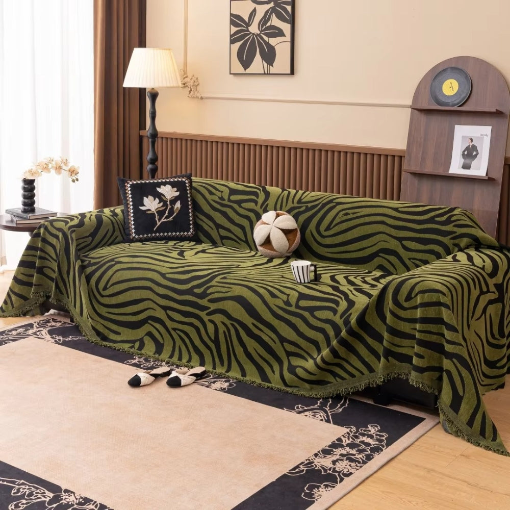 Bold Chenille Zebra Sofa Cover – Stylish Protection with Soft Texture and Tasselled Edges 1