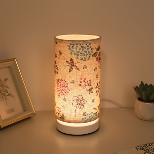 Botanical Floral Table Lamp | Vintage Millefleurs Fabric Cylinder Accent Light
