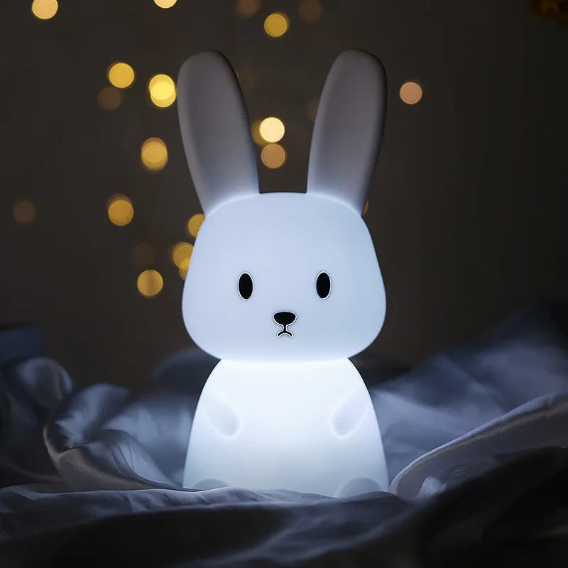 Cool white LED rabbit night lamp for cozy childrens decor