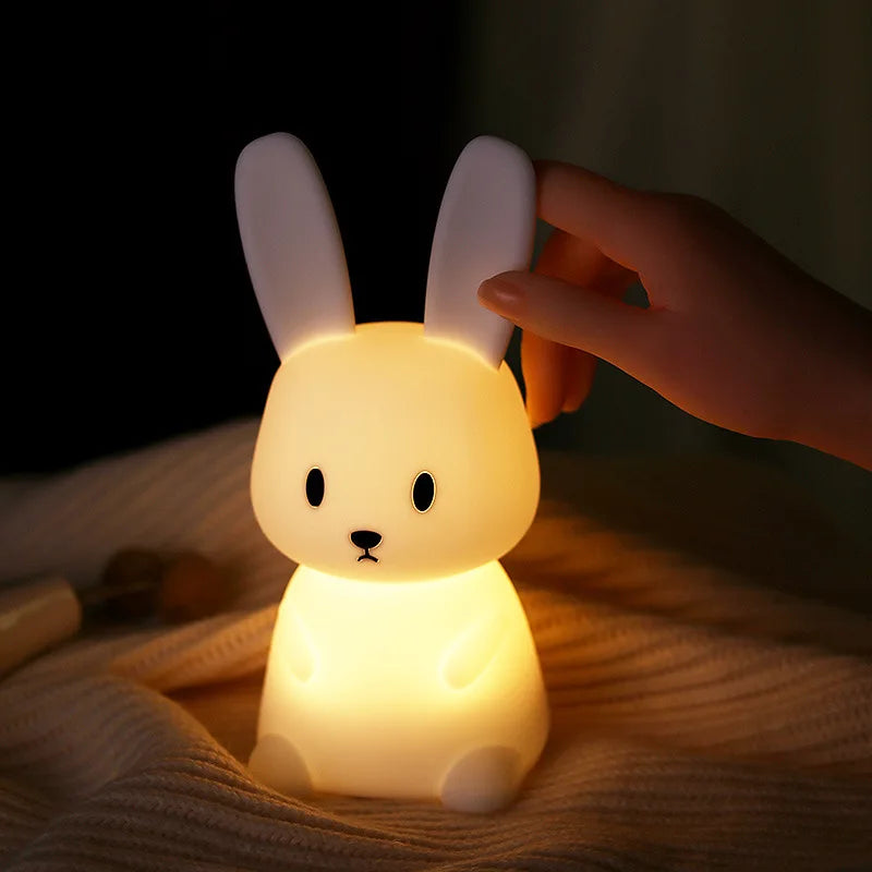 Touch sensor demonstration on white silicone rabbit night light