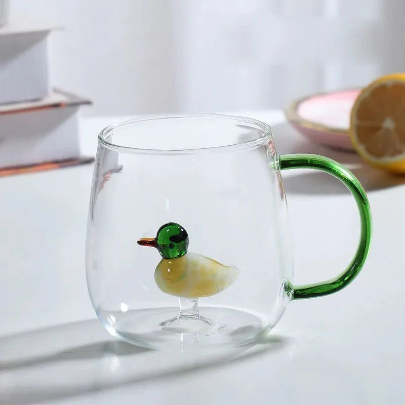 Charming Heat-Resistant Borosilicate Glass Mug with 3D Animal Motif 5