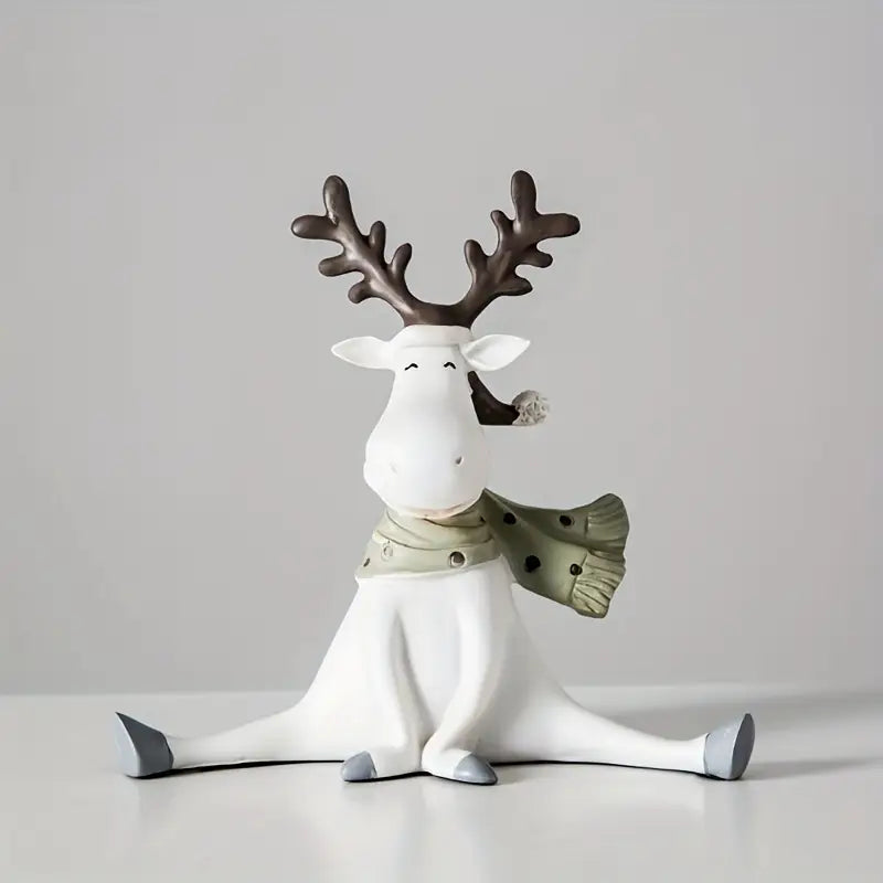 Charming Holiday Reindeer Figurine – Handcrafted Resin with Cozy Scarf 1