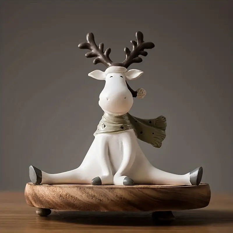 Charming Holiday Reindeer Figurine – Handcrafted Resin with Cozy Scarf 2