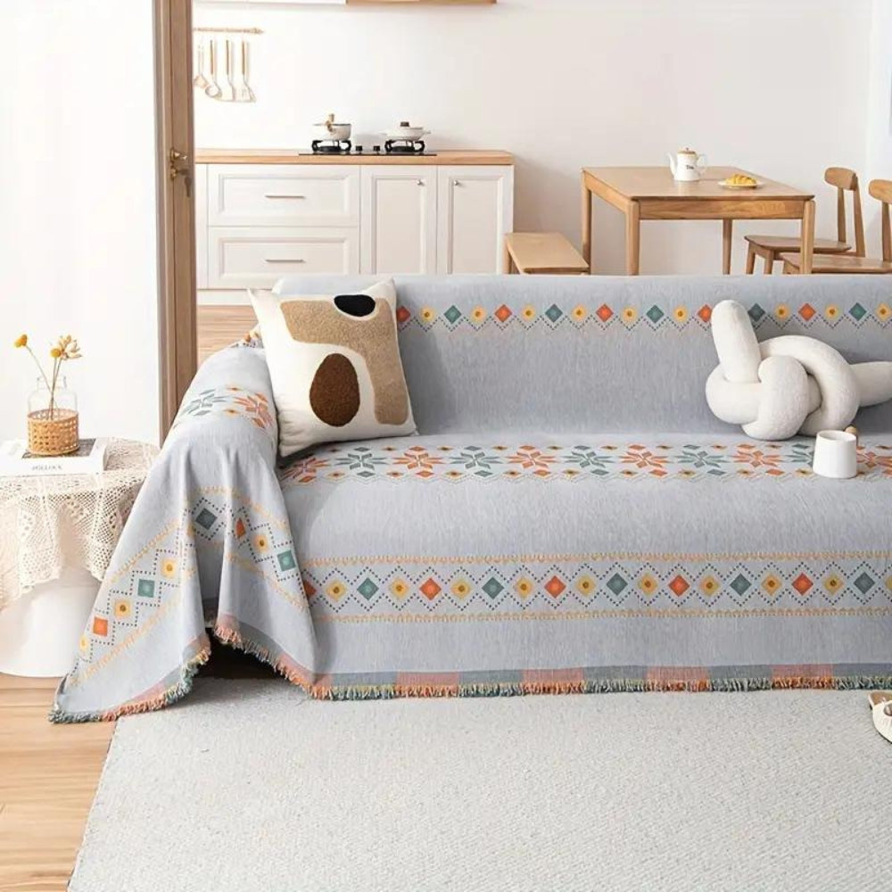 Chic Boho Sofa Cover – Non-Slip Microfiber Slipcover with Tassel Embellishments 0