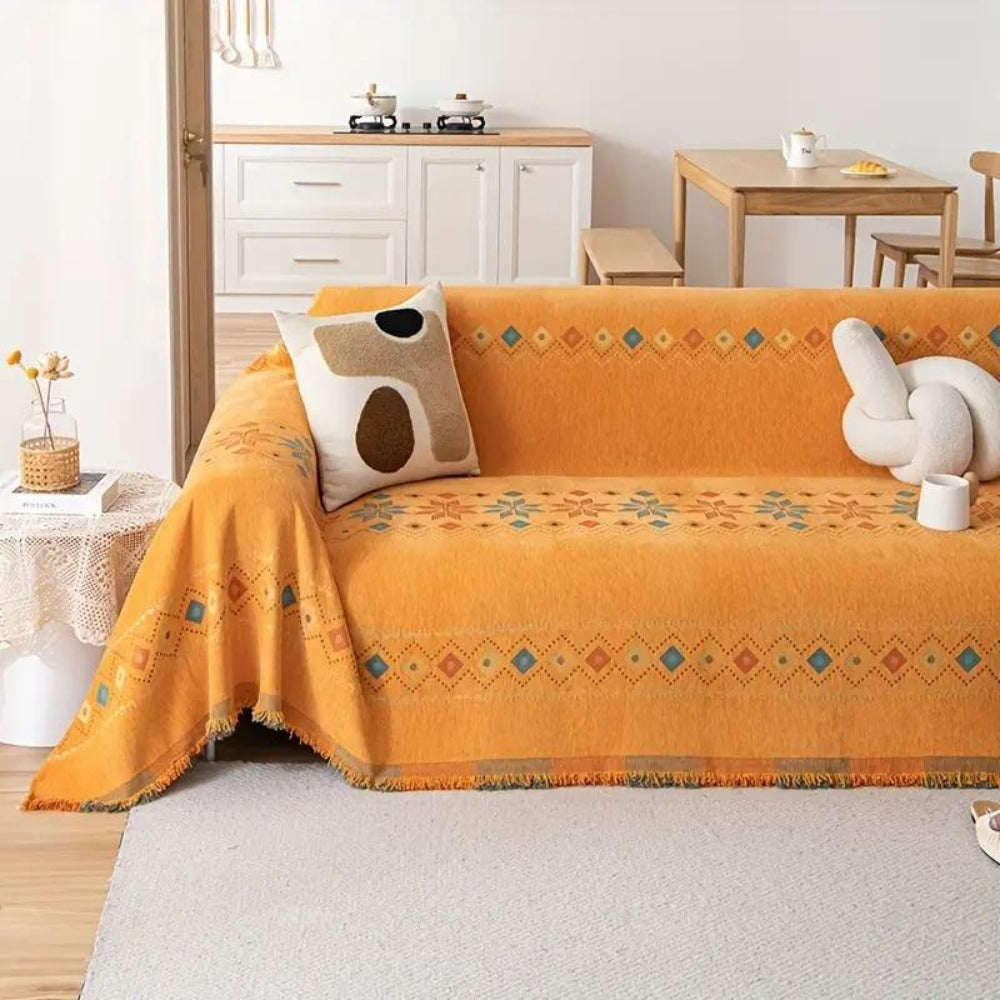 Chic Boho Sofa Cover – Non-Slip Microfiber Slipcover with Tassel Embellishments 2