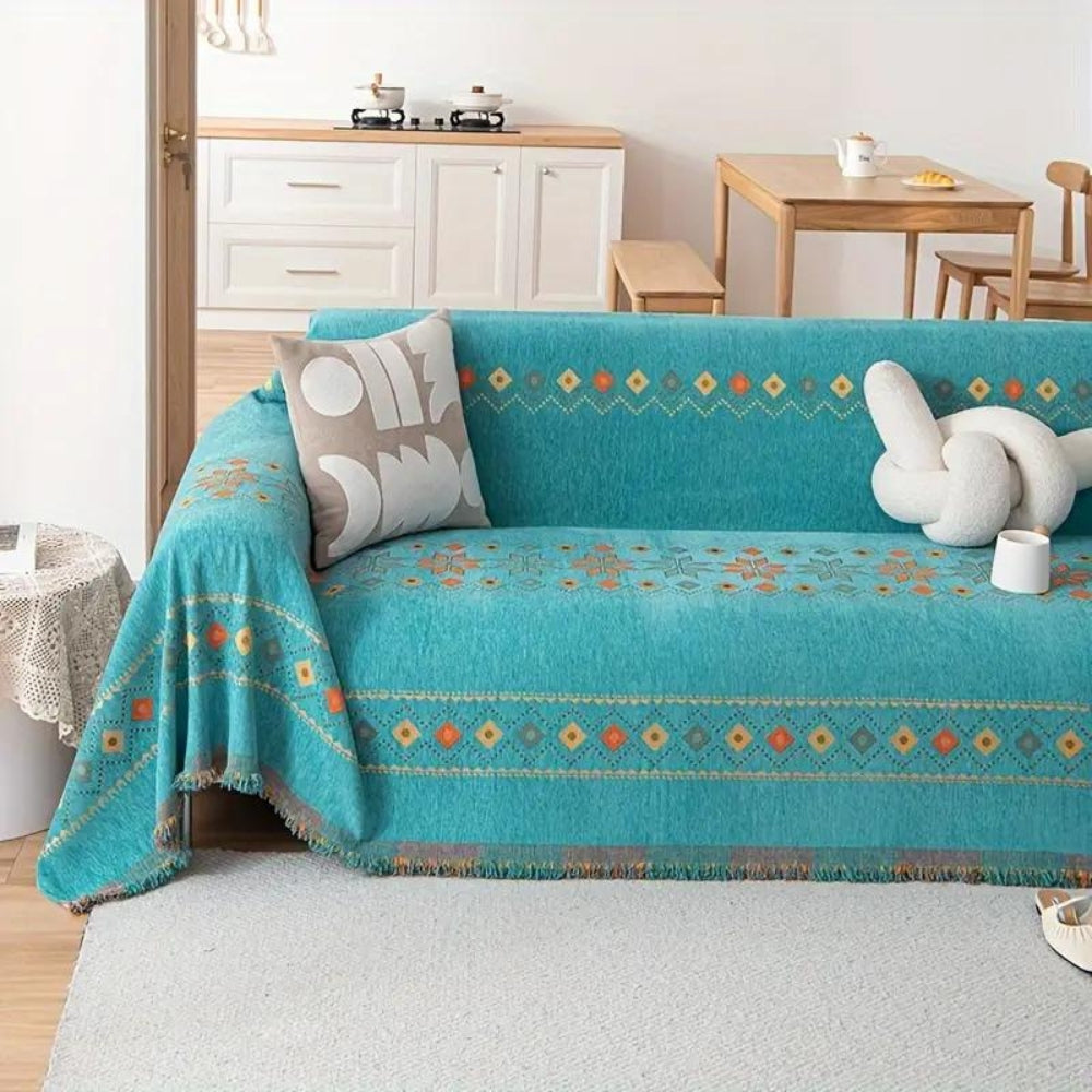 Chic Boho Sofa Cover – Non-Slip Microfiber Slipcover with Tassel Embellishments 3