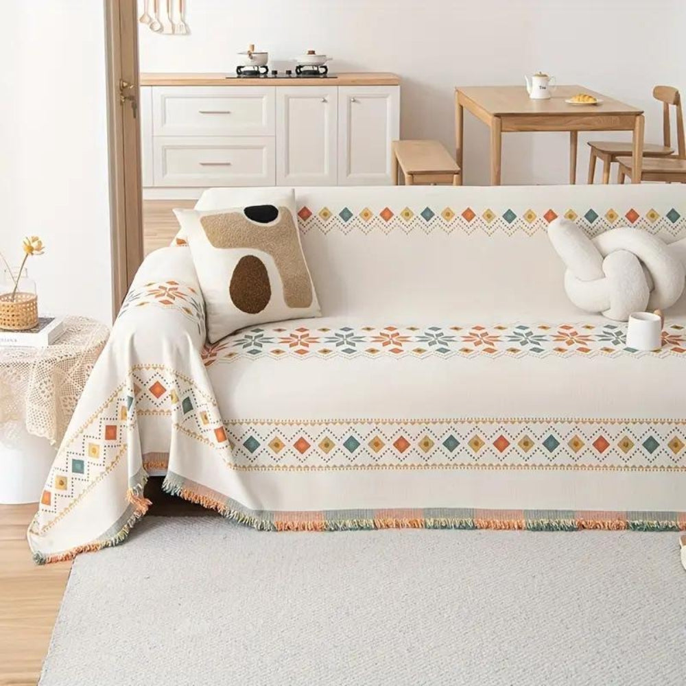 Chic Boho Sofa Cover – Non-Slip Microfiber Slipcover with Tassel Embellishments 4