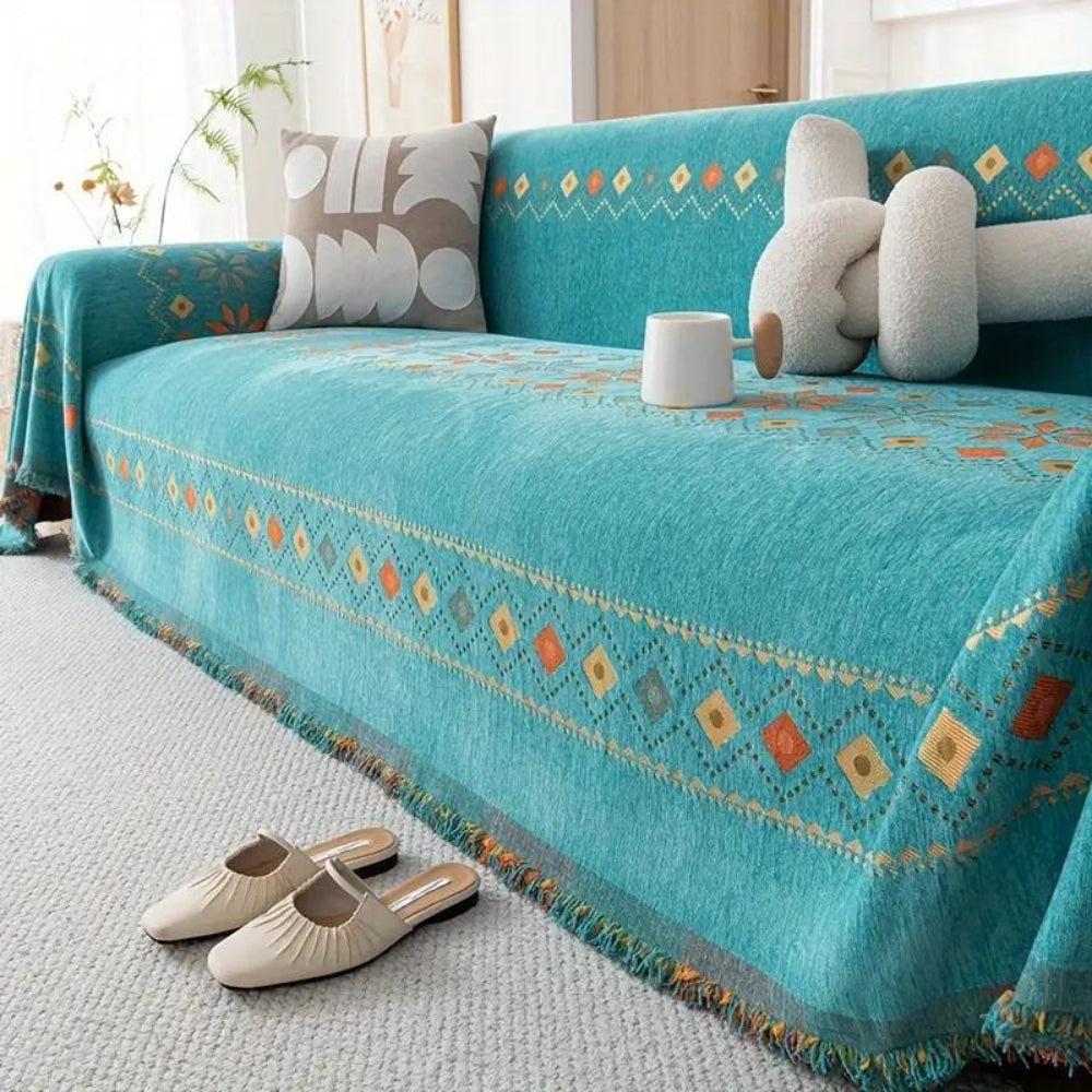 Chic Boho Sofa Cover – Non-Slip Microfiber Slipcover with Tassel Embellishments 5